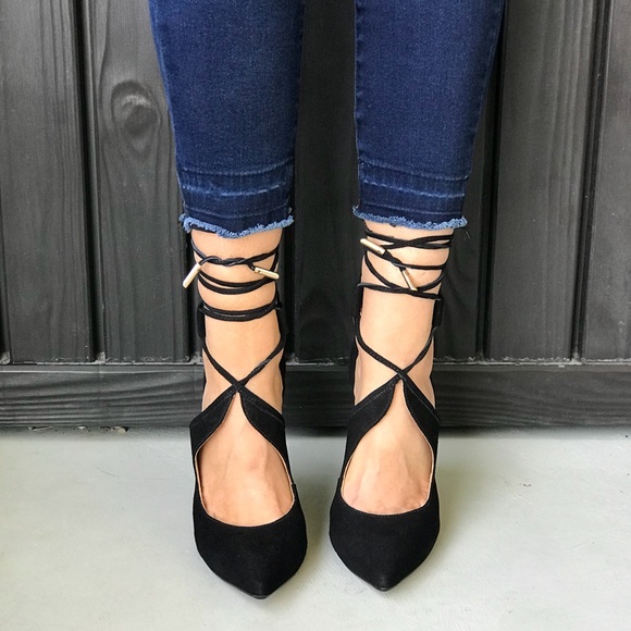 Lace Up Pointy Toe Towering Stiletto Heel Pump - Picture 3 of 5